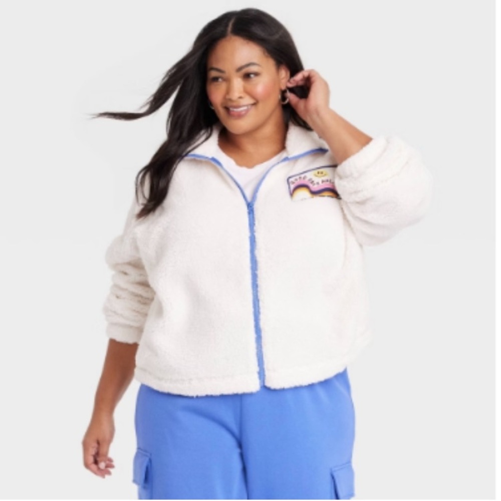 Grayson/ Threads NWT Graphic Faux-Fur Zip-Up Jacket "Good Days Ahead" Plus Size